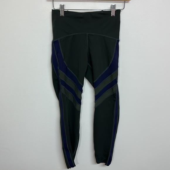 Zyia Active Olive Green Leggings Blue Stripe Mesh Size 4‎ - Picture 4 of 8